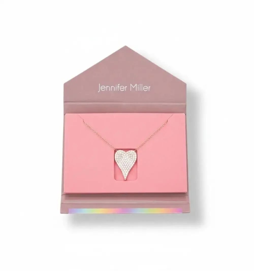 New Diamonique x Jennifer Miller Signature Boxed Pavé Large Heart Necklace NIB